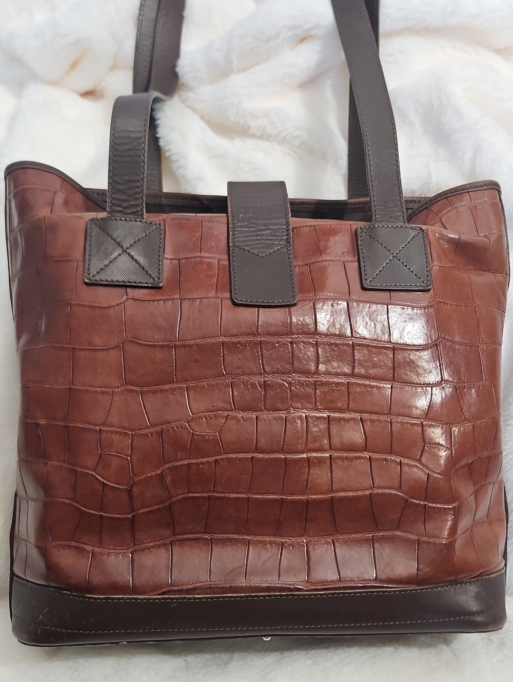 Dooney & Bourke Vintage Croc Embossed Leather Shoulder Tote Bag Brown - Picture 5 of 12